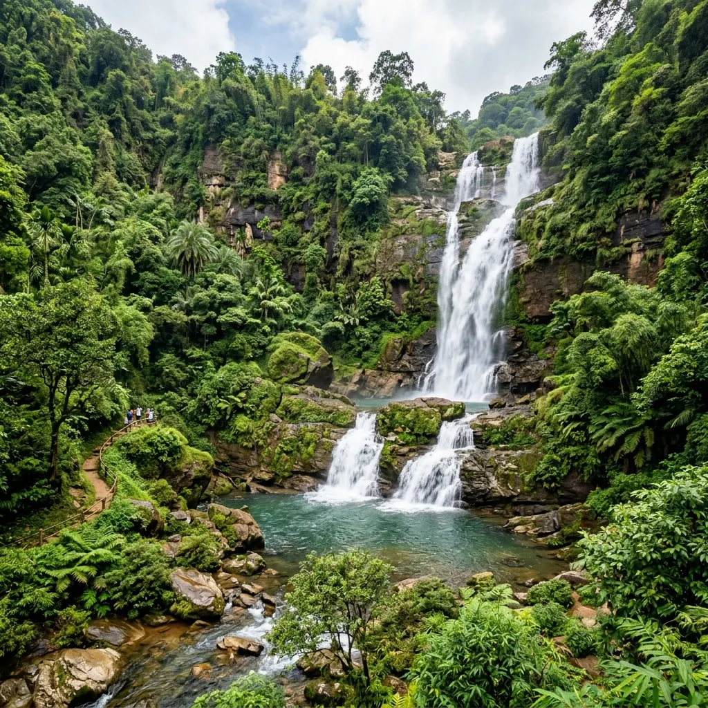 Northeast India waterfalls in lush jungle